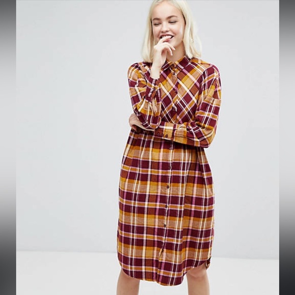 Monki Plaid/Check Shirt Dress- Size XS - Picture 2 of 10